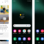 Samsung Galaxy S22 OneUI - links het standaard homescreen, met de opties wanneer je naar links en rechts swipet.