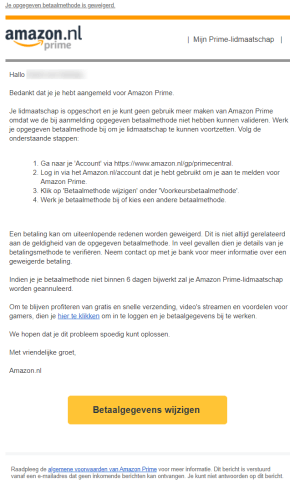 Mail naar Amazon.de Prime abonnees die naar Amazon Prime NL zijn gezet