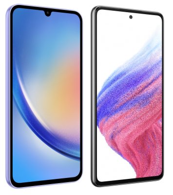 Voorzijde van Samsung Galaxy A54 5G (links) vs A53 5G (rechts) 