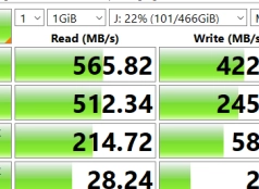 Samsung T5 CrystalDiskMark - 1 gigabyte bestanden