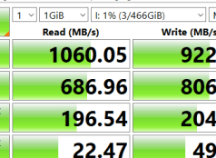 Samsung T7 CrystalDiskMark - 1 gigabyte bestanden