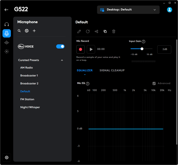 G522 G Hub microphone settings