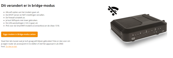 Je modemrouter in bridge-modus zetten is niet zonder consequenties. Wel is het een alternatief voor vrije modemkeuze, in de ogen van Ziggo in elk geval.
