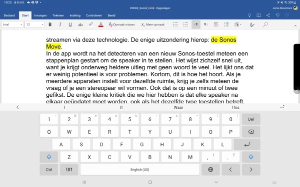 Samsung Galaxy Tab S8 Ultra virtueel keyboard