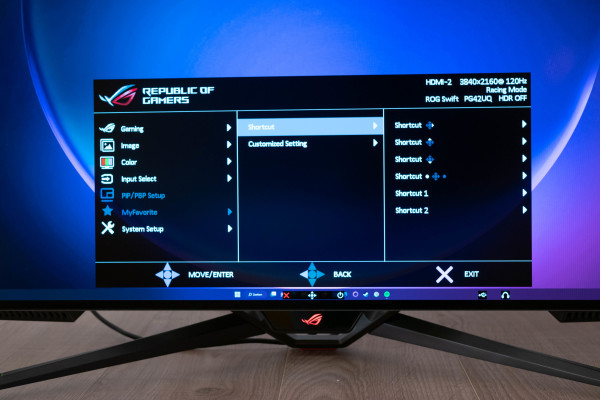 ASUS ROG Swift OLED PG42UQ on-screen menu