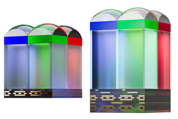 Rechts: de stacked CMOS sensor van de Sony Xperia 1V: 'Exmor T for mobile'