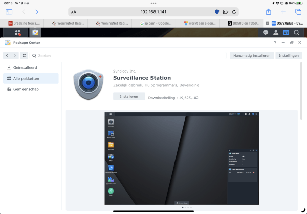 Synology Surveillance Station in de ‘app store’ van Synology DSM