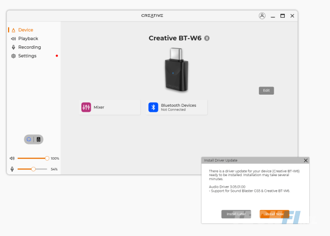 Creative-app bij de BT-W6