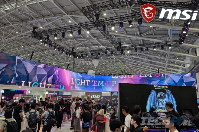 De MSI stand op Computex 2026 op de vierde verdieping van hal 1 in Nangang, Taipei