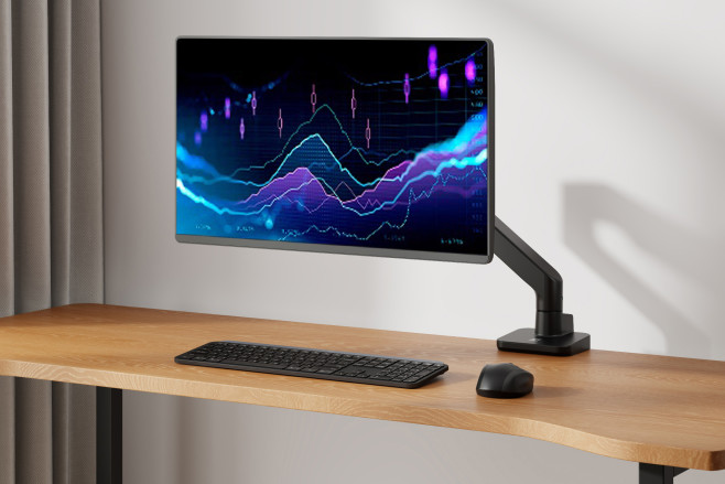 Met een monitorarm kan je niet alleen je scherm op een goede hoogte stellen, maar ook je bureau lekker leeg houden.