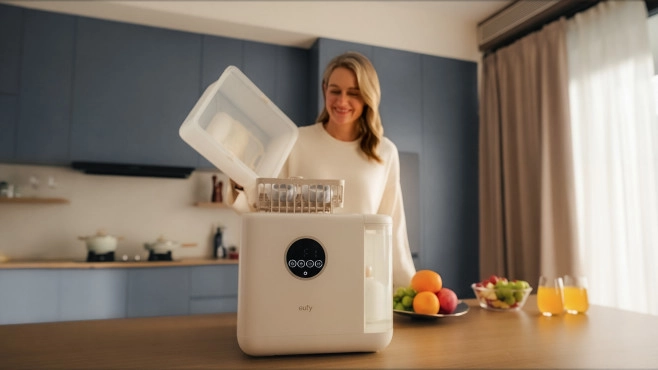 Een volautomatische flessenwasser met waterontharder en app-bediening. Een uitkomst voor drukbezette ouders? Wel als ze diepe zakken hebben.