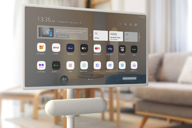 Deze speaker is speciaal ontworpen voor de LG StanbyME verplaatsbare TV - maar werkt ook als Bluetooth-speaker voor gebruik onderweg.