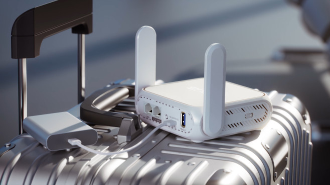 Met een travel router als de ASUS RT-BE58 Go voorzie je al je apparaten onderweg van veilige toegang tot internet. Desgewenst ook via 4G of 5G.