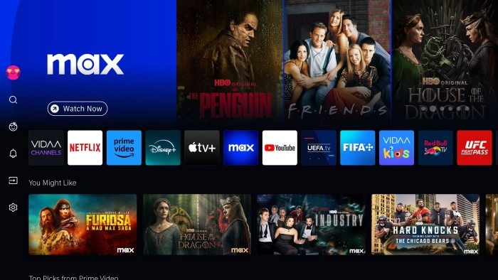 HBO Max op VIDAA, onder andere bekend van Hisense televisies