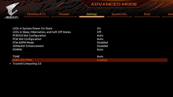 Gigabyte BIOS TPM voor AMD