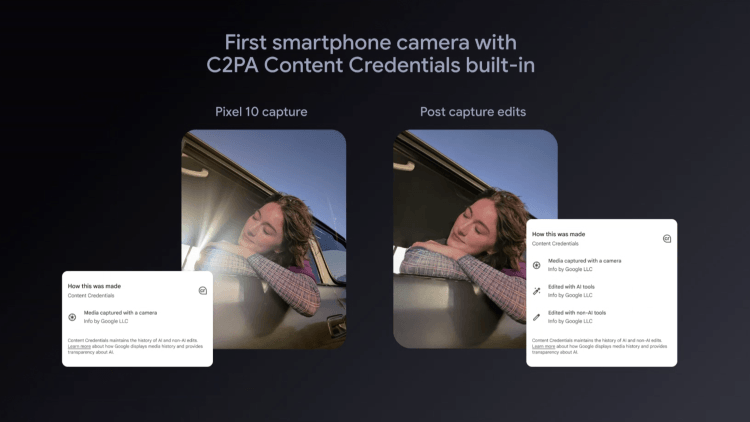 Pixel 10 camera content credentials