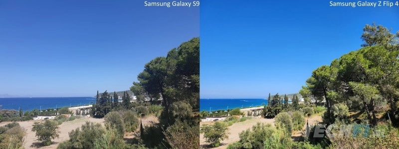 In de vergelijking met de oudere Samsung Galaxy S9 valt op dat de foto van de Samsung Galaxy Z Flip 4 wel heel erg van het scherm afspettert.