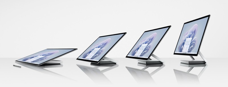 Kenmerkend aan de Microsoft Surface Studio 2+ blijft het traploos verstelbare, grote touchscreen.
