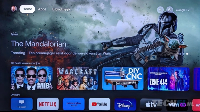 Philips OLED808 Google TV home menu