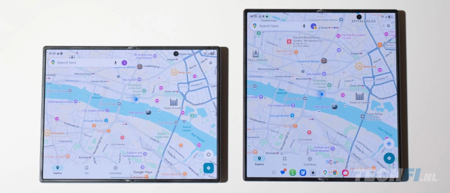 Google Maps op Samsung Fold8 (landschap) en Fold8 Ultra - opengeklapt